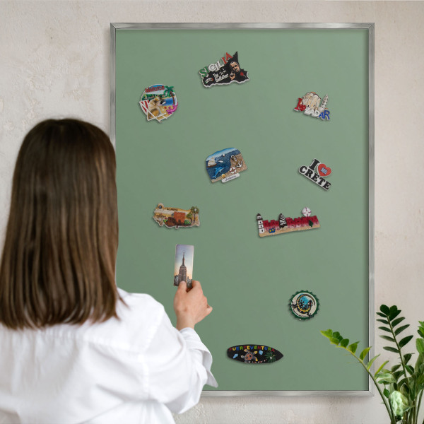 Printed magnet board in a silver frame Muted green