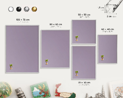 Souvenir magnet display board with a silver frame Lilac purple