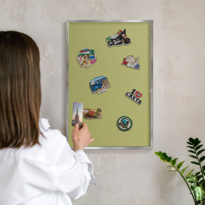 Printed magnet board in a silver frame Green vintage