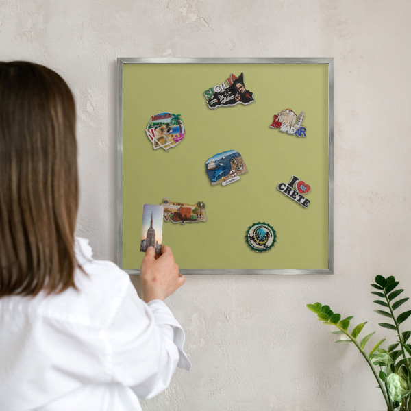 Printed magnet board in a silver frame Green vintage