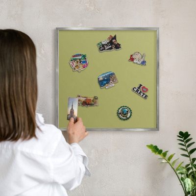 Printed magnet board in a silver frame Green vintage