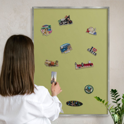 Printed magnet board in a silver frame Green vintage