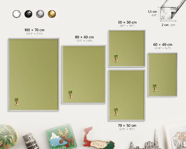 Printed magnet board in a silver frame Green vintage