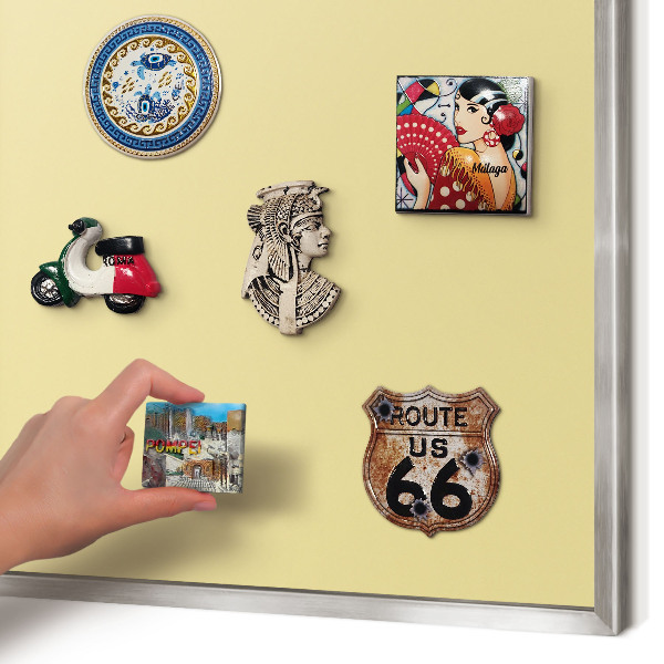 Souvenir magnet display board with a silver frame Creamy yellow