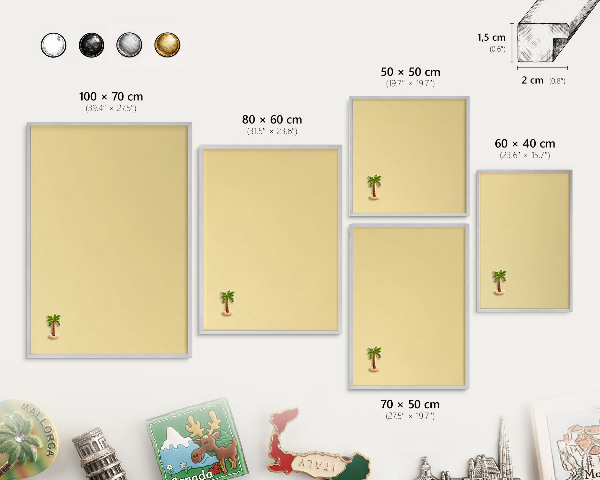 Souvenir magnet display board with a silver frame Creamy yellow