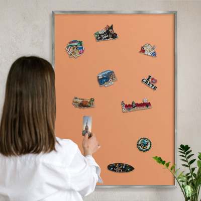 Printed magnet board in a silver frame Pastel orange