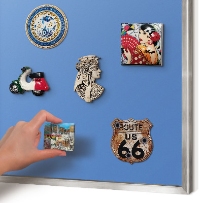 Souvenir magnet display board with a silver frame Blue color