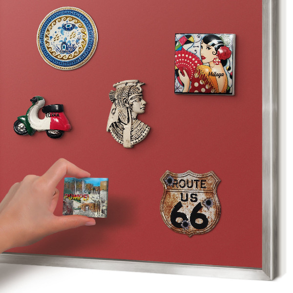 Souvenir magnet display board with a silver frame Burgundy color
