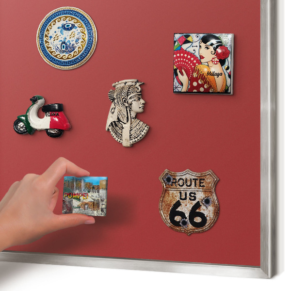 Souvenir magnet display board with a silver frame Burgundy color