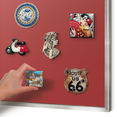 Souvenir magnet display board with a silver frame Burgundy color