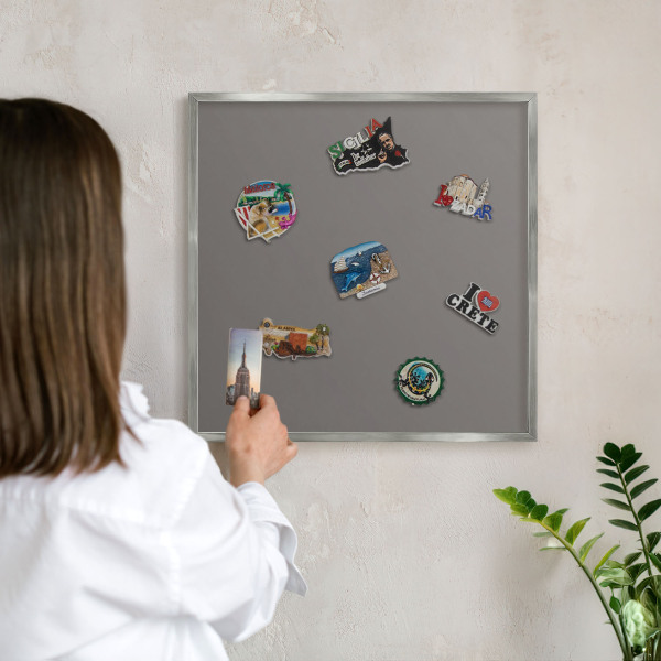 Printed magnet board in a silver frame Dark gray