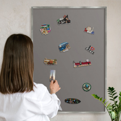 Printed magnet board in a silver frame Dark gray