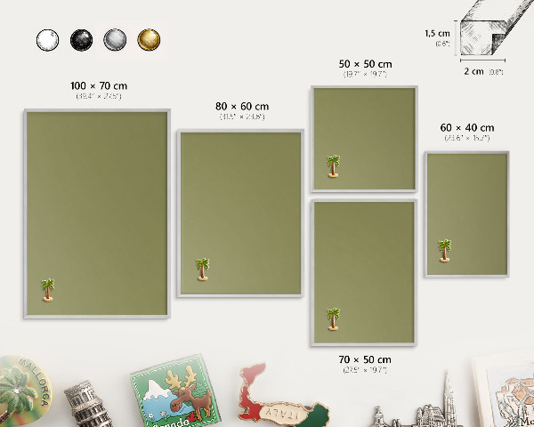 Souvenir magnet display board with a silver frame Green grass