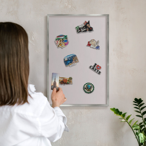 Printed magnet board in a silver frame Ash gray