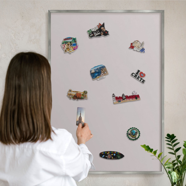 Printed magnet board in a silver frame Ash gray