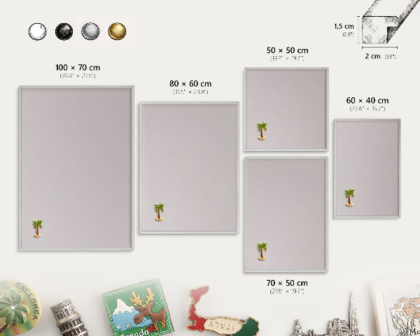 Printed magnet board in a silver frame Ash gray