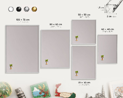Printed magnet board in a silver frame Ash gray