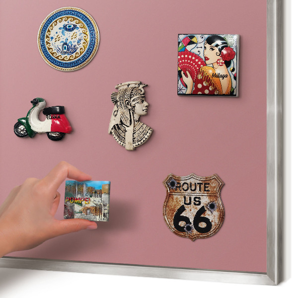 Souvenir magnet display board with a silver frame Dusty pink