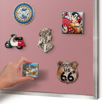 Souvenir magnet display board with a silver frame Dusty pink