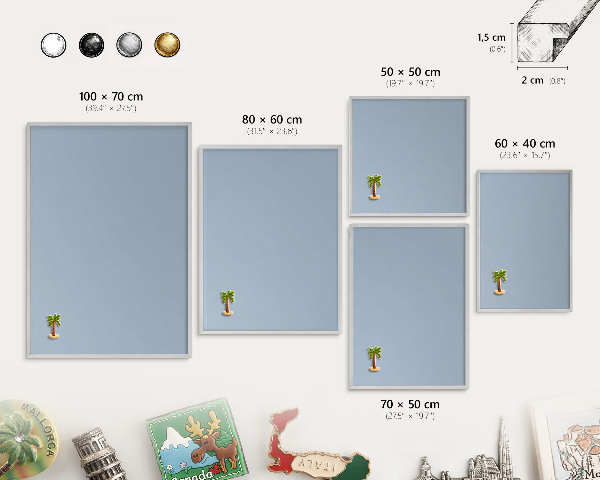 Printed magnet board in a silver frame Pastel blue