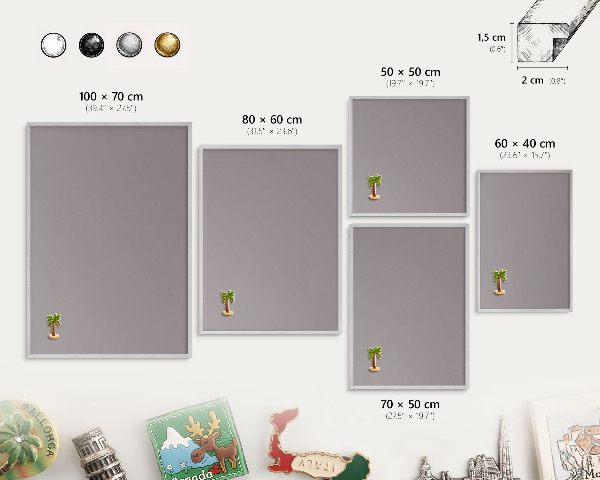 Souvenir magnet display board with a silver frame Ash gray