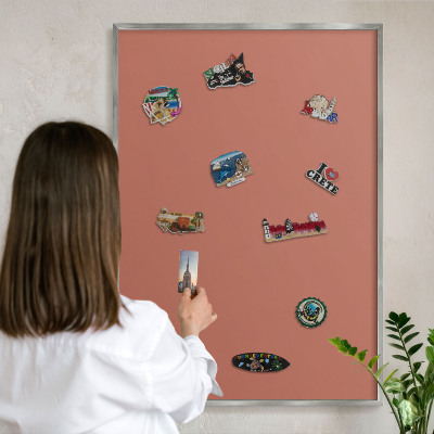 Printed magnet board in a silver frame Brick color