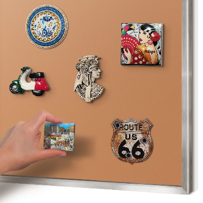 Souvenir magnet display board with a silver frame Dull orange
