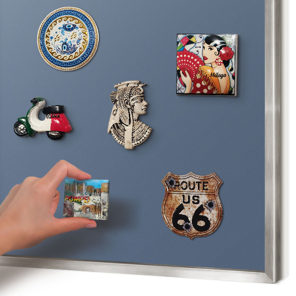 Souvenir magnet display board with a silver frame Pastel navy blue