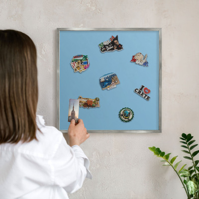 Printed magnet board in a silver frame Blue color