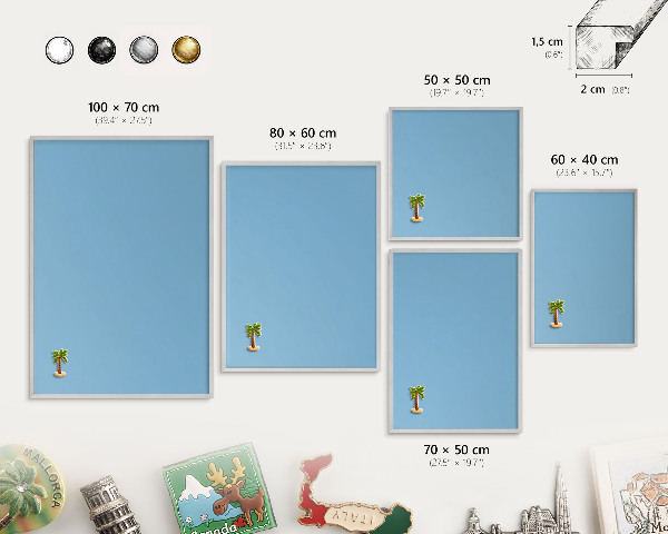 Printed magnet board in a silver frame Blue color