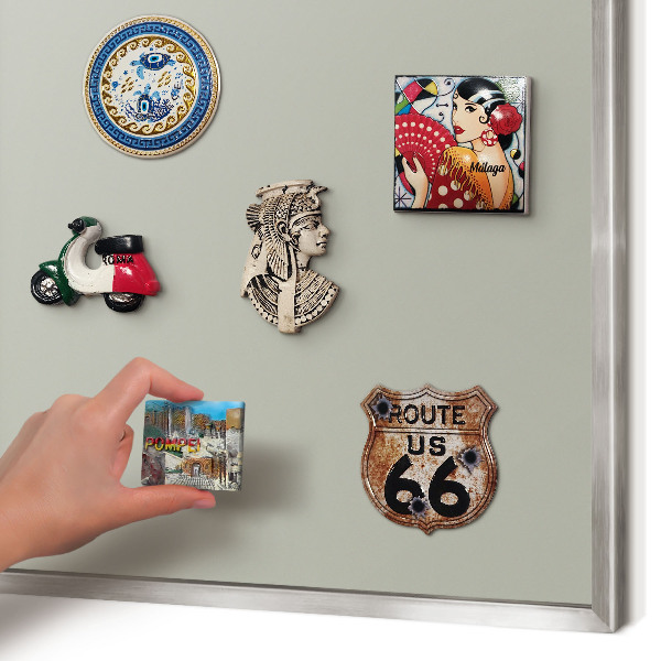 Souvenir magnet display board with a silver frame Neutral gray