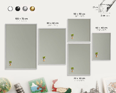 Souvenir magnet display board with a silver frame Neutral gray