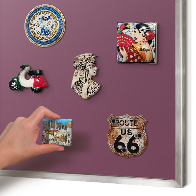 Souvenir magnet display board with a silver frame Purple color
