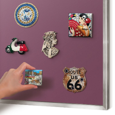 Souvenir magnet display board with a silver frame Purple color