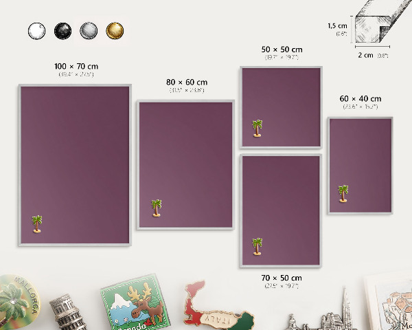 Souvenir magnet display board with a silver frame Purple color