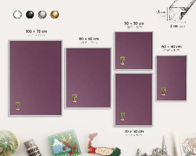 Souvenir magnet display board with a silver frame Purple color