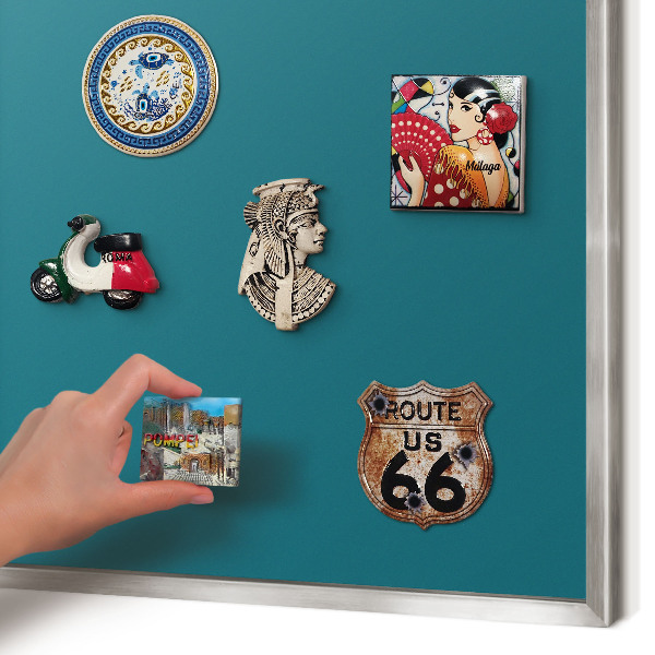 Printed magnet board in a silver frame Dark turquoise