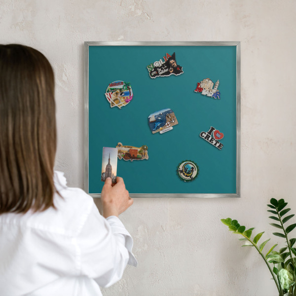 Printed magnet board in a silver frame Dark turquoise