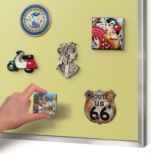 Souvenir magnet display board with a silver frame Light mustard