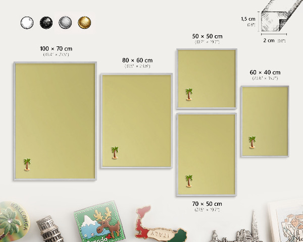 Souvenir magnet display board with a silver frame Light mustard