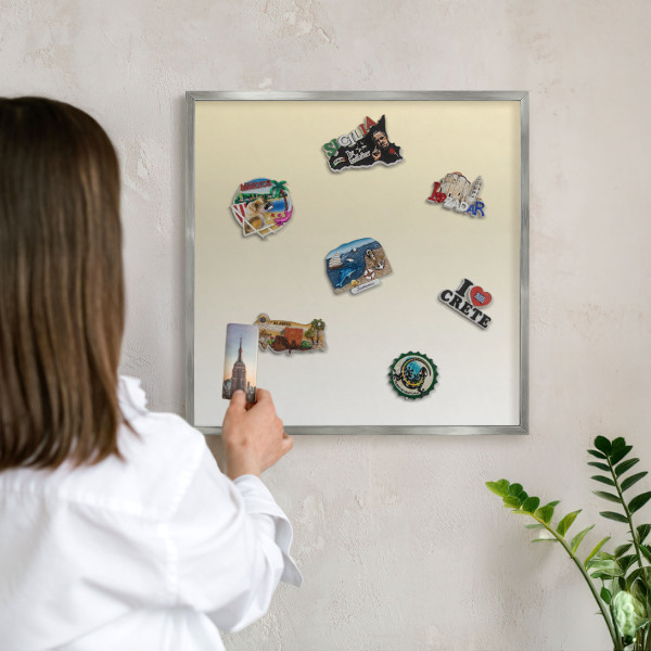 Souvenir magnet display board with a silver frame Cream gradient