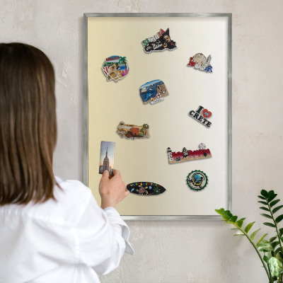 Souvenir magnet display board with a silver frame Cream gradient