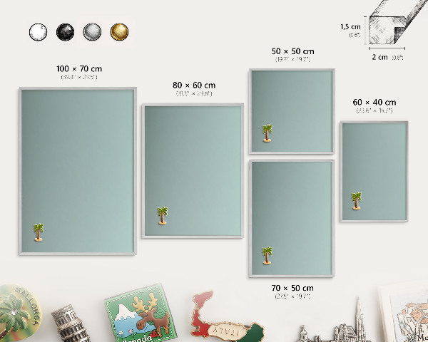 Printed magnet board in a silver frame Turquoise gradient