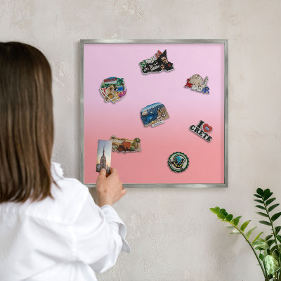 Souvenir magnet display board with a silver frame Delicate gradient
