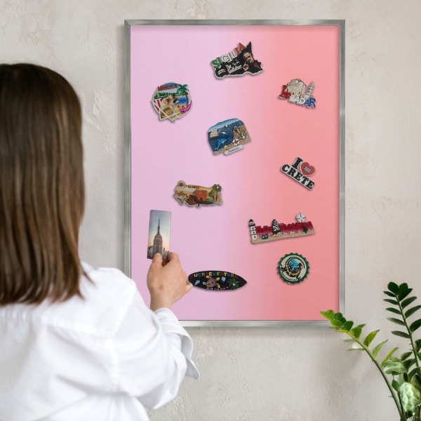 Souvenir magnet display board with a silver frame Delicate gradient