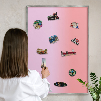 Souvenir magnet display board with a silver frame Delicate gradient