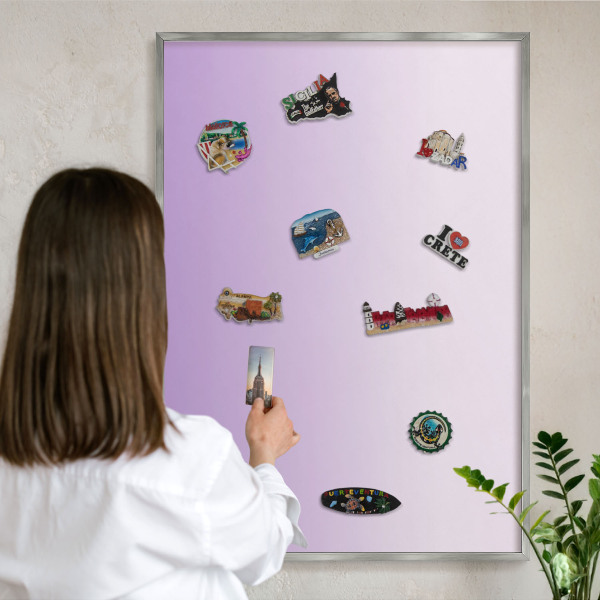 Printed magnet board in a silver frame Subtle gradient