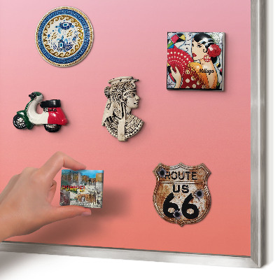 Souvenir magnet display board with a silver frame Pink orange