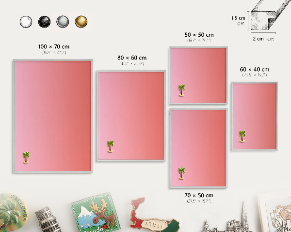 Souvenir magnet display board with a silver frame Pink orange