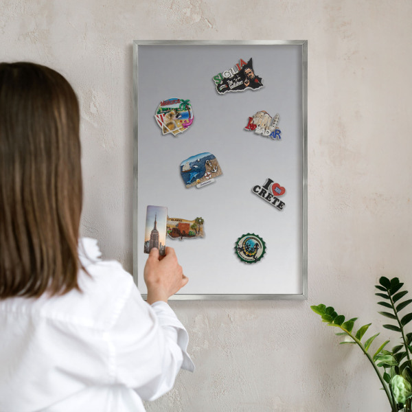 Printed magnet board in a silver frame Gray gradient